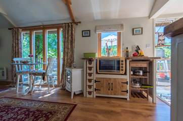 The hand-built kitchen-area is fully equipped with everything you will need.