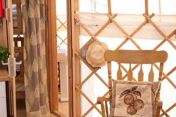 Looking through to the 'baby yurt' bunk bedroom and bathroom from the main yurt.