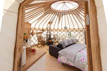 Looking into the beautiful main yurt.
