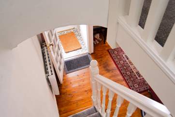 Looking down from the top of the steep cottage staircase.
