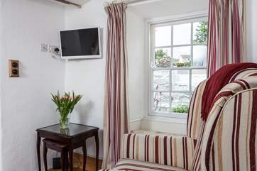 The lounge overlooks the street.