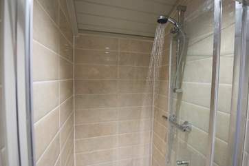 With its shower.