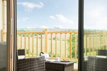 The large balcony has wonderful countryside views.