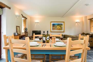 The dining-area is next to the kitchen.