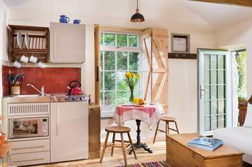 The kitchen and dining areas.