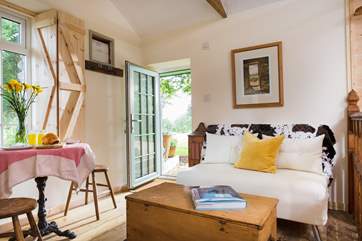 The rear door leads out to your private patio.
