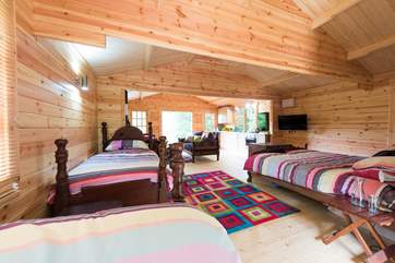 There are two single beds and a superking size double in the cabin and a flatscreen DVD player too (there is no TV signal here).