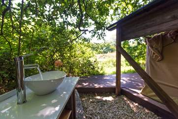 The outdoor vanity unit for the safari tent.