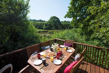 The deck area overlooking the lake.