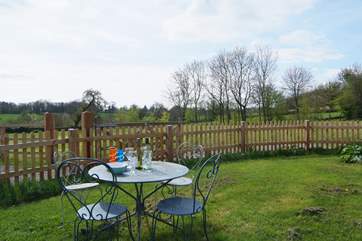There is a fully enclosed garden, so very safe for children and four-legged friends. Next to the garden is a lovely open paddock with fields beyond.