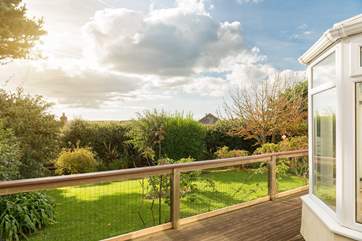 The view from the decking over the pretty garden.