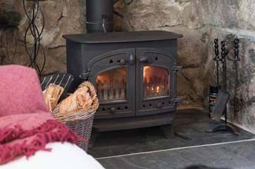 The wood-burner, cosy on winter evenings.