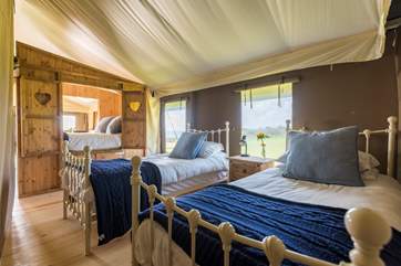 The twin beds looking towards the double cabin bed.
