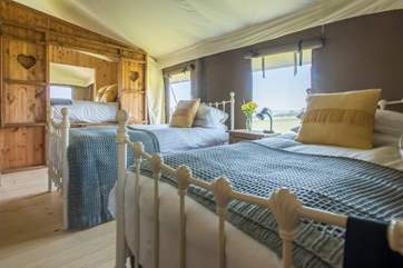 The twin bedroom with double cabin bed beyond.