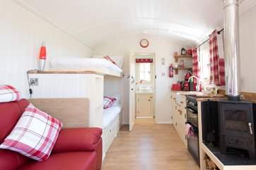 The en suite shower-room is at the far end of the hut.