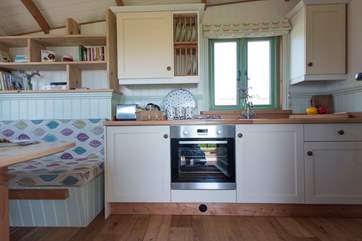 The well-equipped kitchen area.