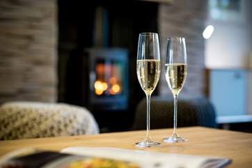 A glass of bubblly in front of the fire perhaps before dinner.
