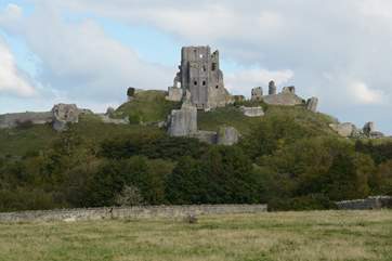 Imposing Corfe Castle dominates the pretty village of Corfe.