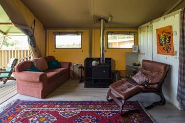 Plenty of space and luxury for your glamping adventure and a cosy wood burner for chilly evenings.