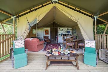 This fabulous African-themed tent has plenty of space and wait until you see the en-suite!