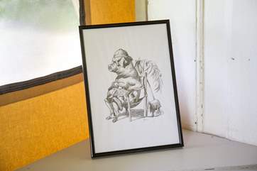 This fabulous drawing depicts the breed of indigenous African pig from the Mukota region of Zimbabwe, after which the tent is named.