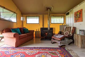 Plenty of space and luxury for your glamping adventure and a cosy wood burner for chilly evenings.
