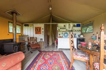 This fabulous African-themed tent has plenty of space and wait until you see the en-suite!