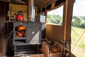 The wood-fired range is great for cooking and heating, but there is a two ring gas hob as well.