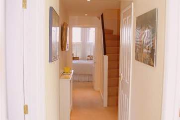 Stairs to the second floor bedroom with its own bathroom