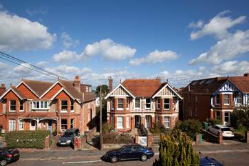 The views from the front of the house with glimpses of the Solent between the buildings