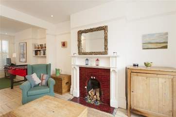 The faux fire place in the living area
