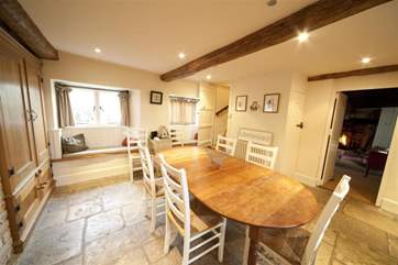 Plenty of dining space in the flagstone kitchen