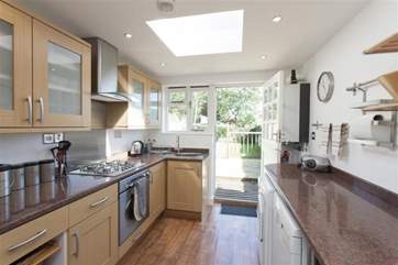 The kitchen is light and airy.