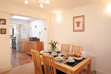 The open plan dining and kitchen area