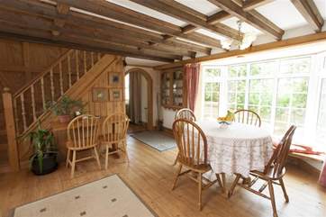 Lovely cottage open plan living room and stairs to first floor
