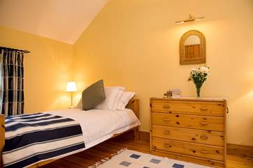 Twin bedroom, with a bird's eye view over the rolling countryside.