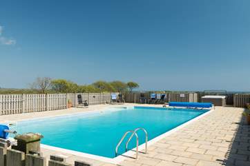 The fantastic heated swimming pool, big enough to do a few lengths before breakfast or just for fun (available Easter to the end of September)