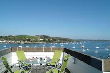 Fabulous views from the rooftop terrace to the Roseland peninsula beyond.