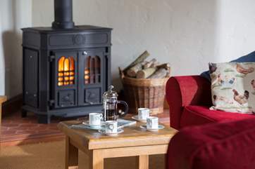 The wood-burning stove keeps you snug for out-of-season breaks here.
