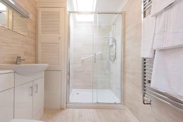 A large walk-in shower cubicle.