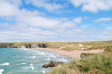 The beautiful golden sands of Holywell Bay are only a short drive away