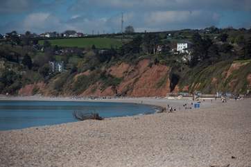 The beach at Seaton looking back towards the Owners' house (below the large white house).