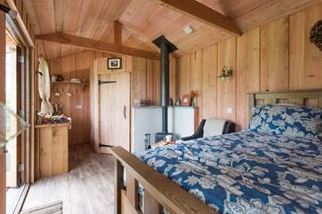 Lovely linens on the hand-made king-size bed.