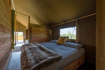 The twin beds can be pushed together, as shown, or moved apart. This bedroom also has a door through to the shower-room.