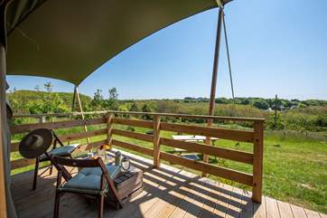 There are lovely countryside views from the deck.