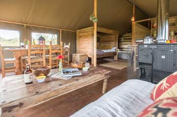 This is Twiga but Tembo will be very similar. The wood-fired range doubles up as your heating and cooking appliance - there is also a 2 ring camping gas stove.
