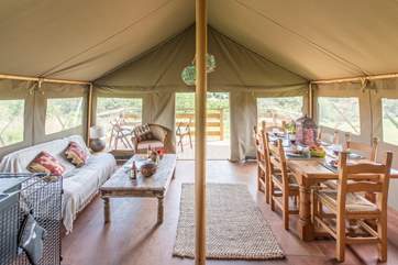 The countryside views can be enjoyed from the living area at Tembo (this is Twiga but Tembo will be very similar).