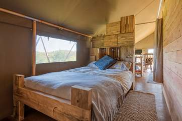 There are two bedrooms towards the back of the tent - this is the comfy double.