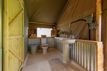 Situated at the back of the tent, the shower-room is lovely, following the styling of the rest of the tent too.