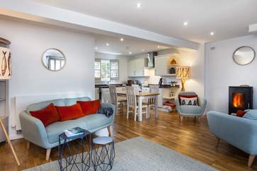 The gorgeous open plan living area, is light and airy.